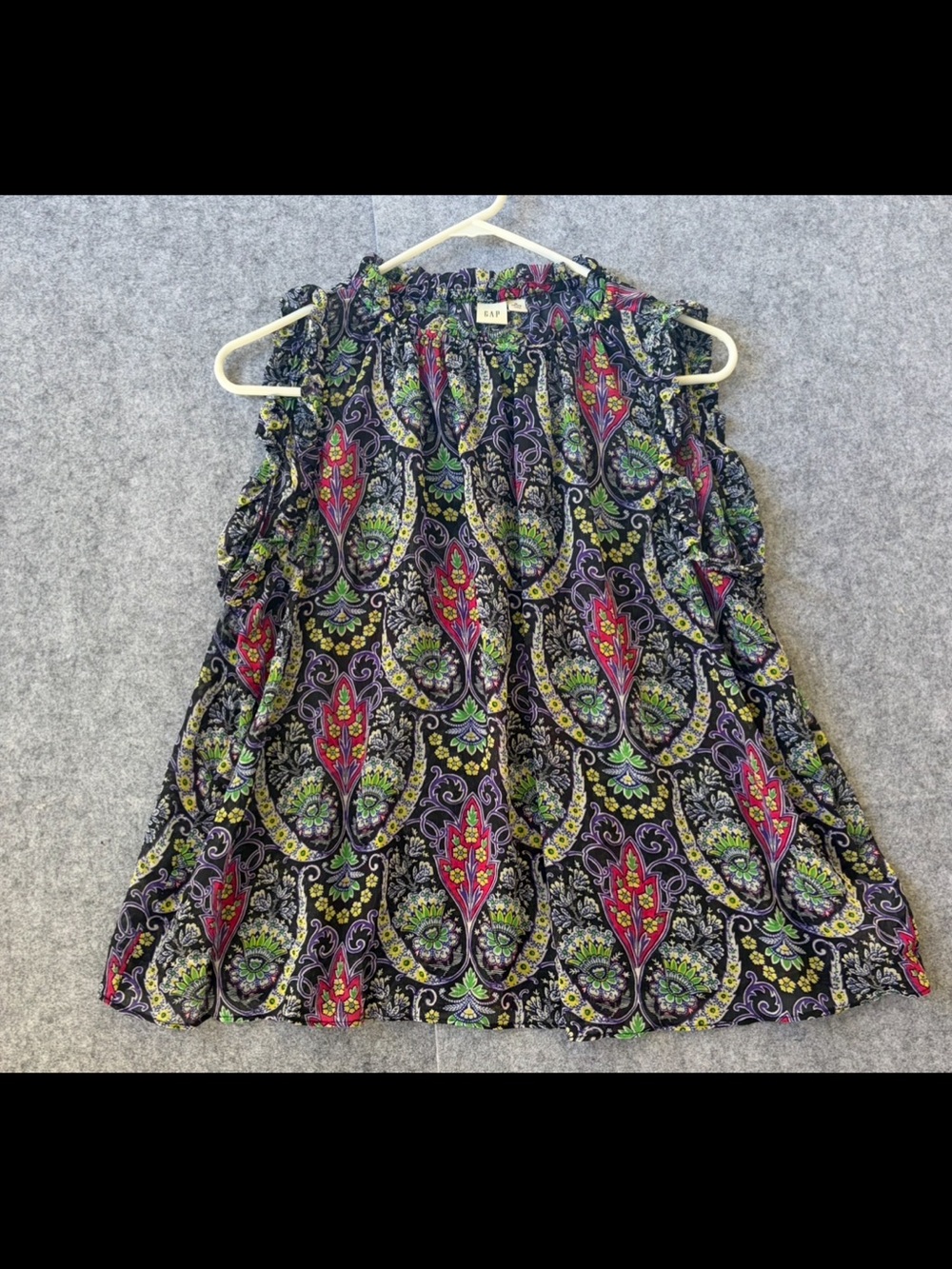 GAP Sleeveless Paisley Top with Red, Green & Purple Accents